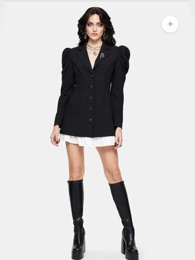 NWT Disturbia Maura Tailored Double Layered Black Blazer Mini Dress Sz 12 Goth